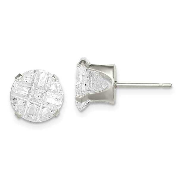 925 Sterling Silver Polished 9mm Round CZ Stud Post Earrings 